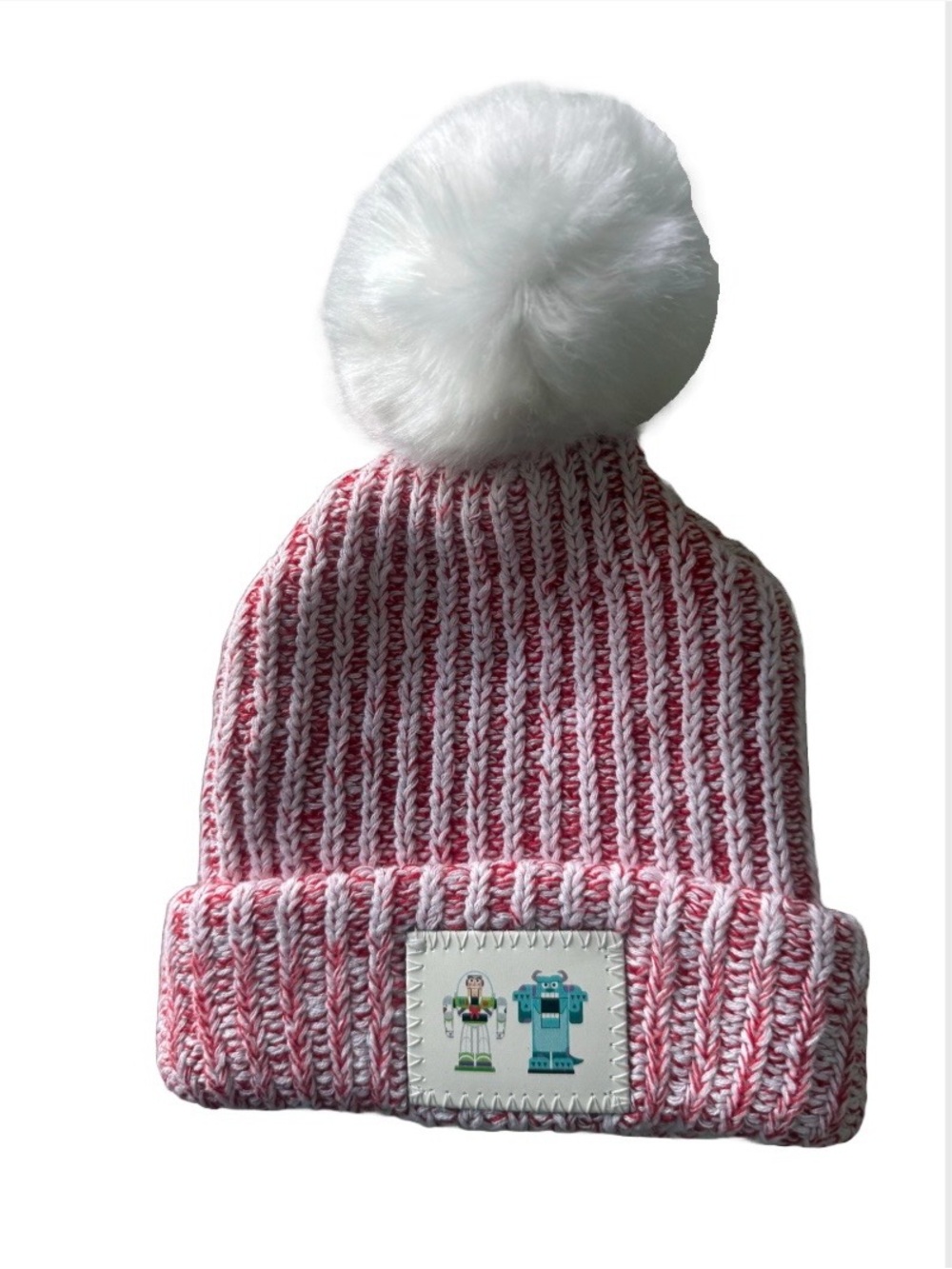 Disney Pink & White Knit Pom Beanie with Robot Patch